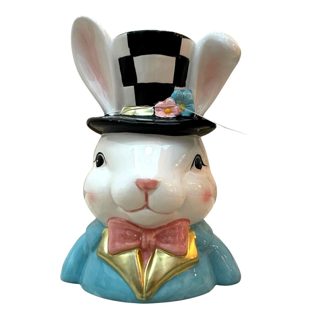 Tophat & Tail Easter Bunny Bust In Top Hat Colorful Ceramic Spring Decor NEW